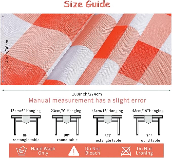 Fabric Checkered Table Runner 1 Pack Waterproof Gingham Table Runner 14W x 108L - Image 4