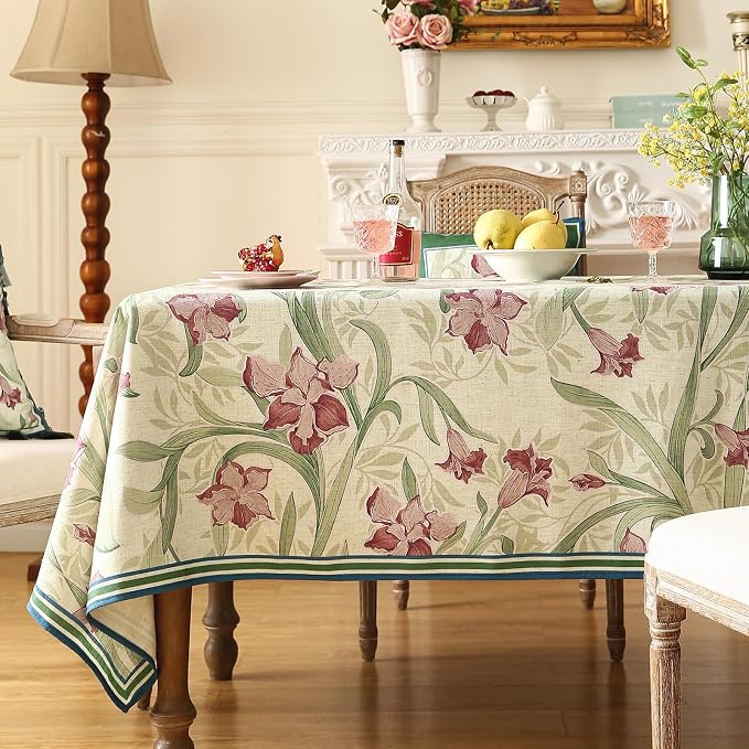 patdrea Designer Green Rectangle Tablecloth, Framhouse Vintage French Violets - Image 2