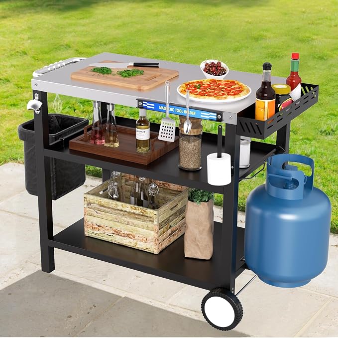 34" L x 20" W Stainless Steel Outdoor Grill Table, Grill Cart - Image 7