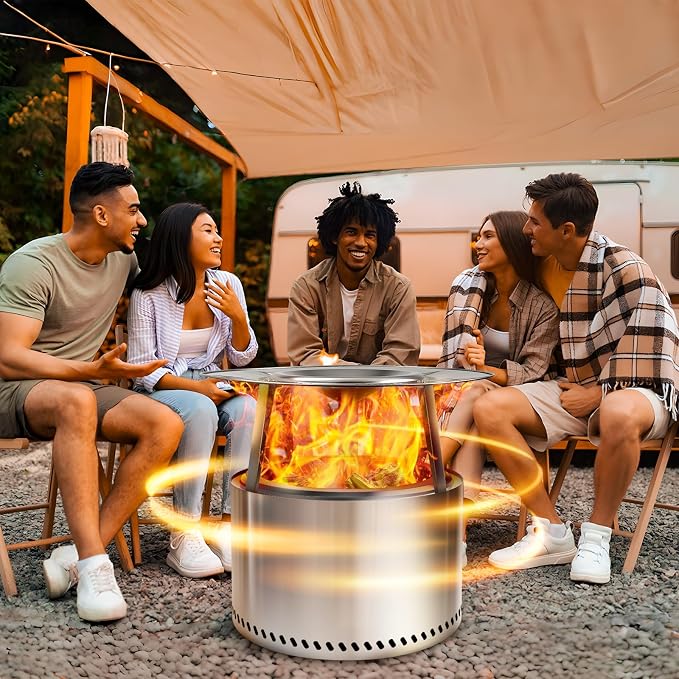 HGD 20" Smokeless Firepit with Heat Deflector, Stainless Steel Wood Burning - Image 6
