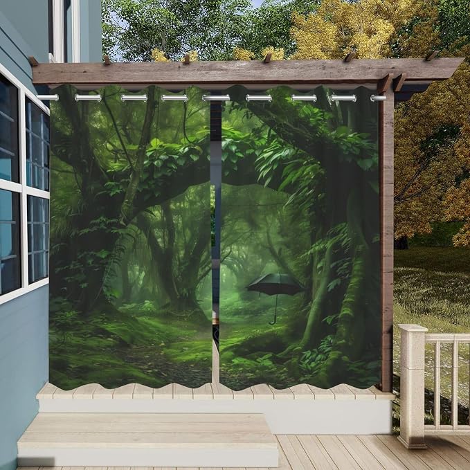 Nature Theme Outdoor Curtains for Patio Waterproof, Forest Pattern, Waterproof - Image 3