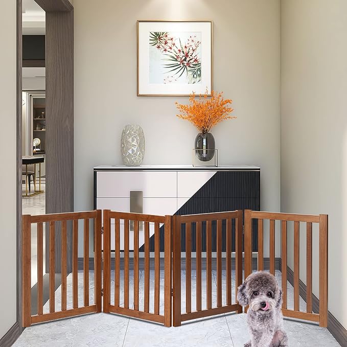 LZRS 4-Panel Wooden Free Standing Foldable Dog Gate Indoor – 24" High, Extra - Image 7