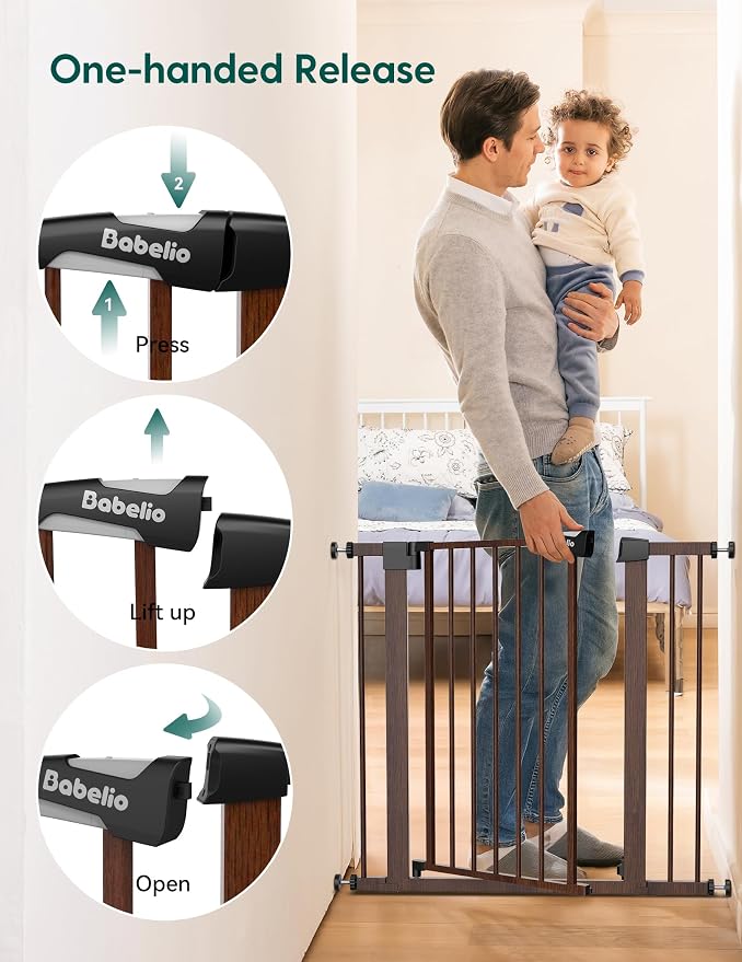 BABELIO Baby Gate with Black Wood Pattern, 29-48 Inch Auto Close Dog Gate - Image 6