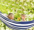 Cotton Camping Hammock with Pole, Blue and White Stripes, 106 x 59 in