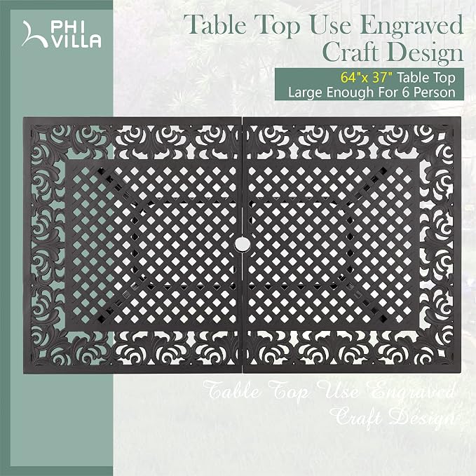 PHI VILLA Cast Aluminum Rectangular Patio Dining Tables - Image 4