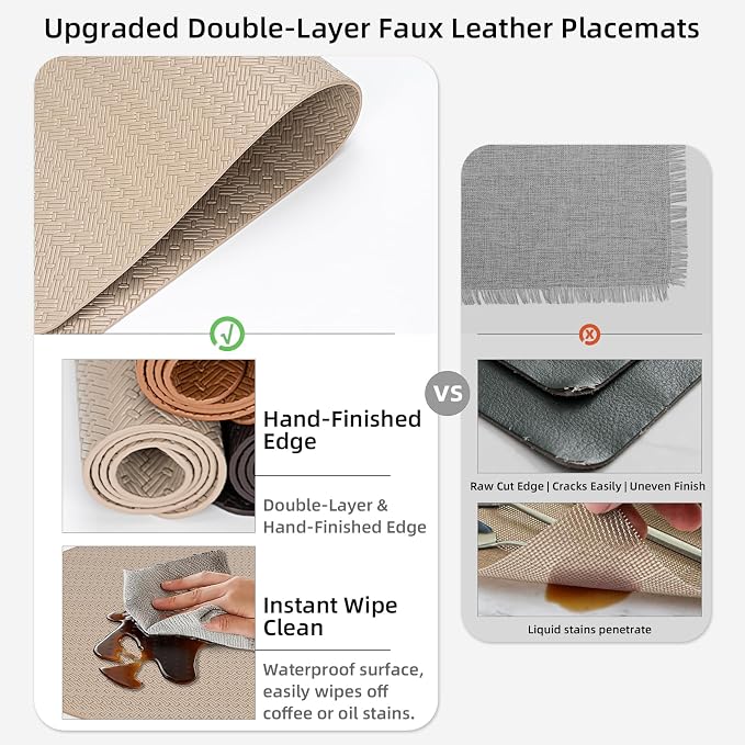 Round Faux Leather Placemats Set of 6 – 13 Inch Vinyl Mats, Heat Resistant - Image 3
