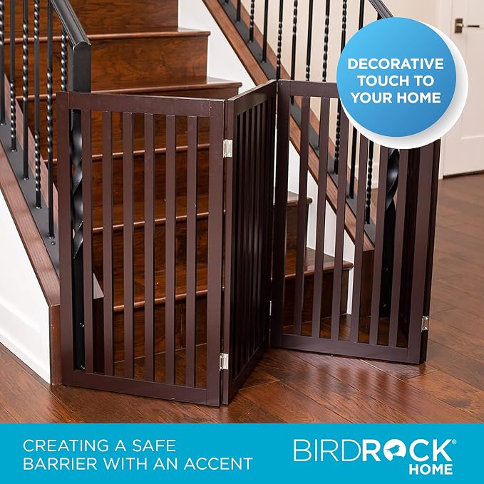 INTERNET'S BEST Dog Gate Indoor Freestanding Pet Barrier, Folding Wood Dog Fence - Image 4