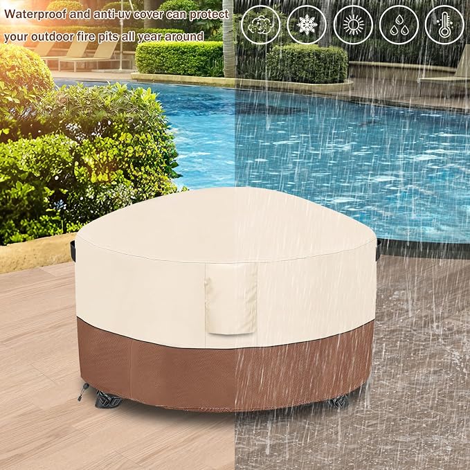 Fire Pit Cover, Outdoor Heavy Duty 600D 100% Waterproof Fire Pit Cover Round - Image 6