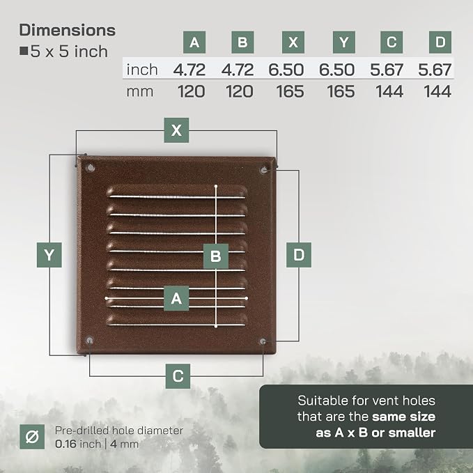 Vent Systems - 5 x 5 Inch Pack of 10 Brown Metal Square Soffit Air Vent Grille - Image 2