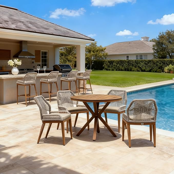 PURPLE LEAF 5 Pieces Round Dining Set Patio Aluminum Modern Round Table and by PURPLELEAF