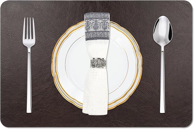 Cowhide Pattern Faux Leather Placemats Set of 6, Heat Resistant Non-Slip - Image 8