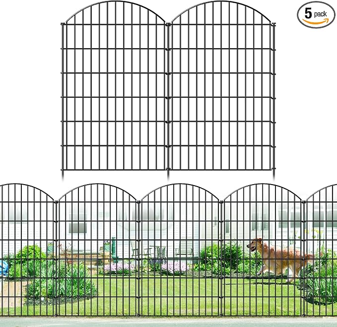 Metal Garden Fence 48in x 12.7ft, 5 Panels + 6 Stakes Dog Fence Border Fence by FOREHOGARGARDEN%EF%BC%86HOME