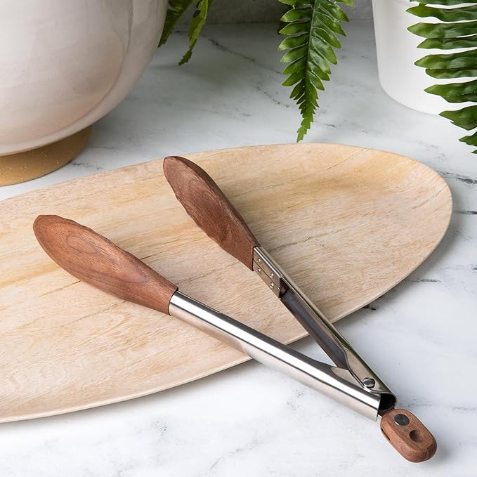 Tongs, Walnut Hardwood with Spring Action and Locking Handles