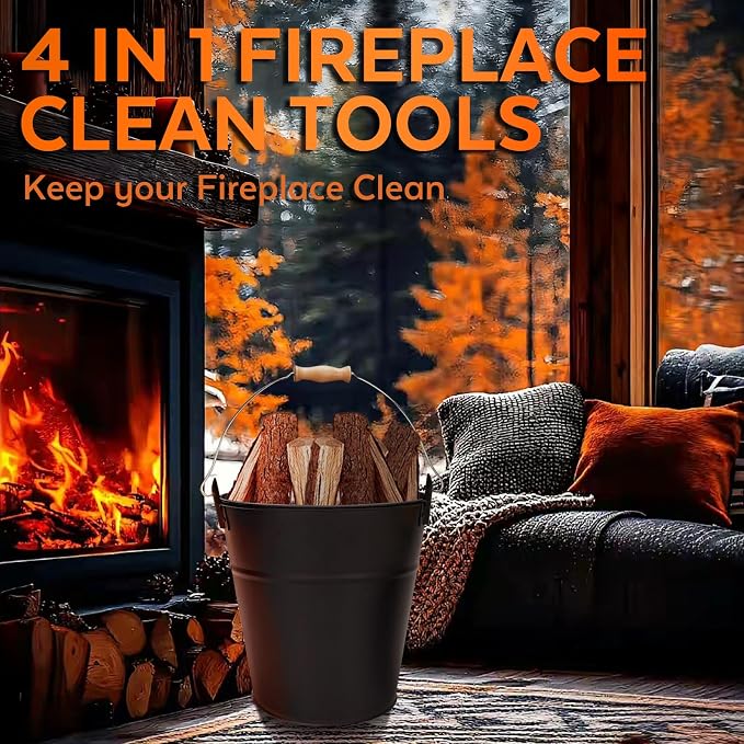 3.5 Gallon Ash Bucket with Lid and Shovel, Metal Fireplace Ash Bucket with Broom - Image 8