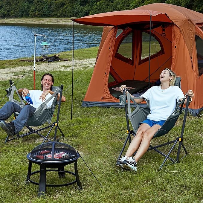 Folding Hammock Chair with Steel Frame, Grey, 300 lb Capacity