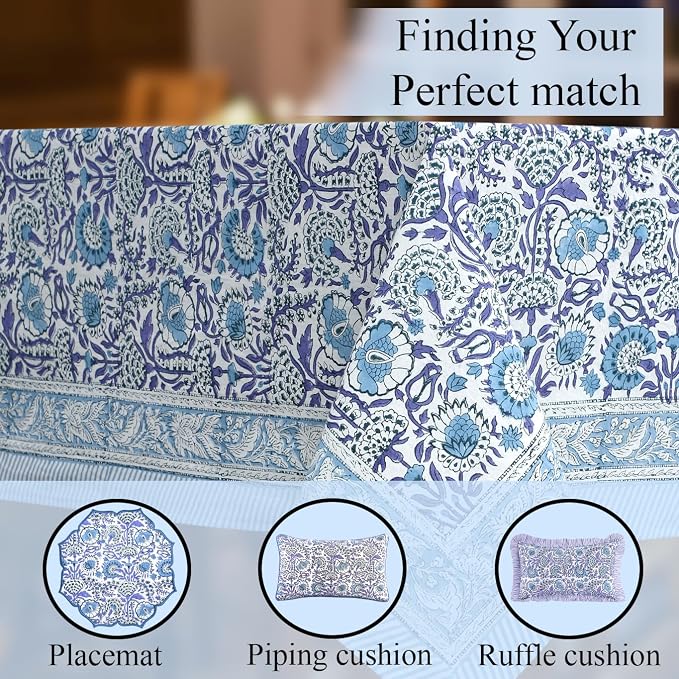CPC Tablecloth 100% Cotton 70x108 Inch Indian Block Print Rectangle Table Cover - Image 8