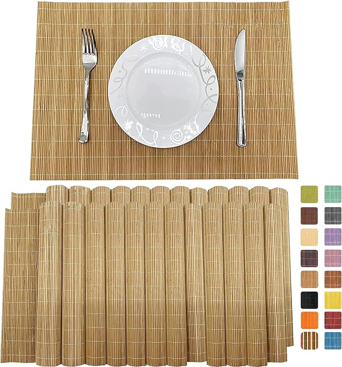ANDSTAR Set of 24 Bamboo Placemats 17.7X11.8Inch Sushi Rolling Mat Japanese by Andstar