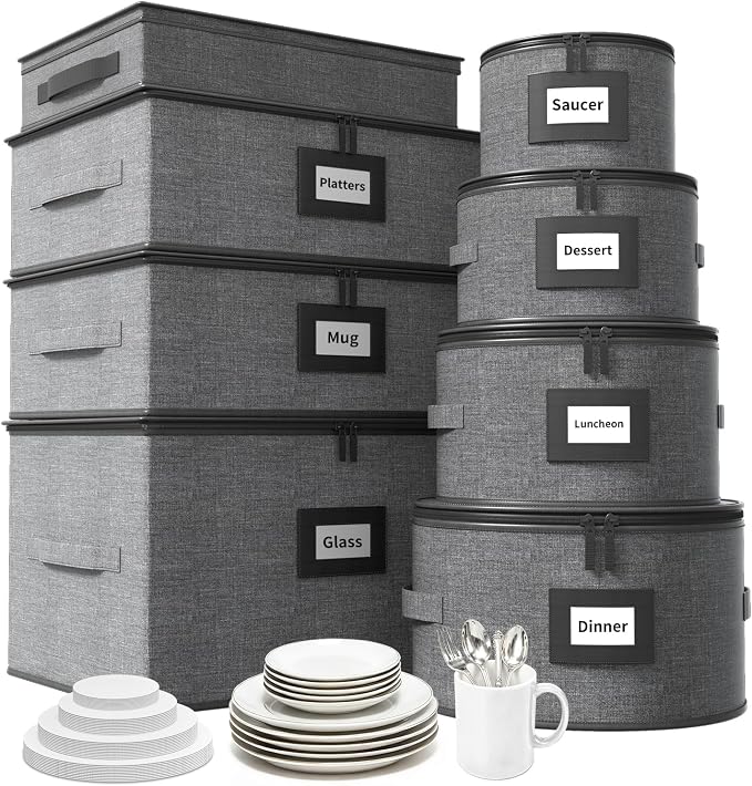 Aokeyee China Storage Containers Hard Shell 8 Piece, Wine Glass, Plate Storage by Aokeyee