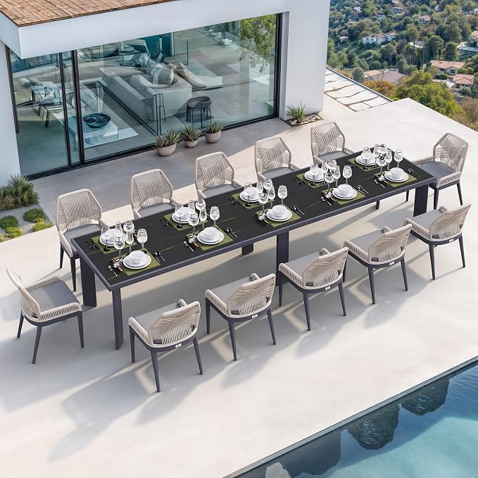 PURPLE LEAF 13 Pieces Patio Dining Set Aluminum Rectangular Table and Wicker - Image 2