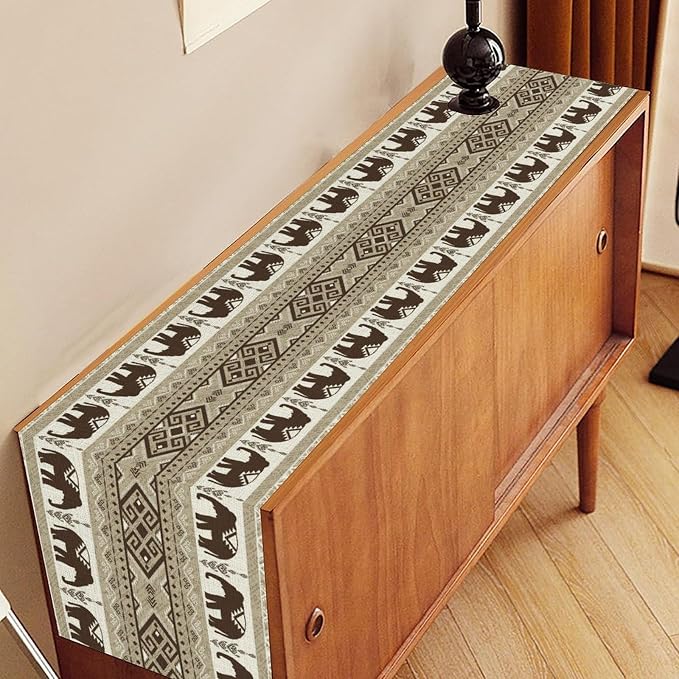 African Tribal Table Runner, Rustic Boho Elephants Diwali India Aztec Bohemian - Image 3