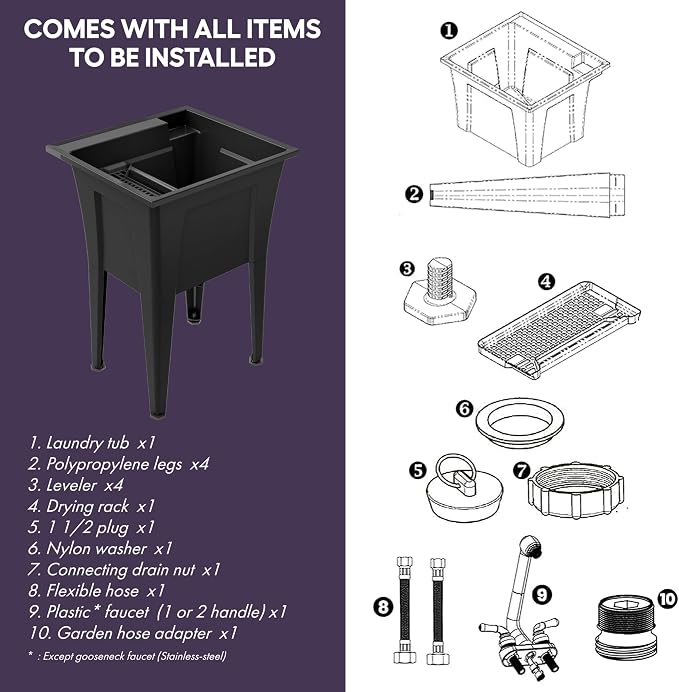 Freestanding Utility Sink with One Handle Black Faucet - Image 3