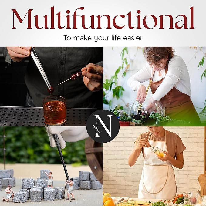 Tweezer Tongs, 12-Inch Stainless Steel with Fine and Wide Tips