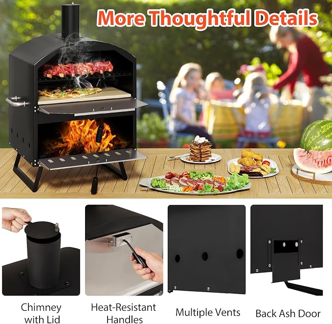 Happygrill Pizza Oven Outdoor, 16” 2-Layer Wood Fired Pizza Maker - Image 6
