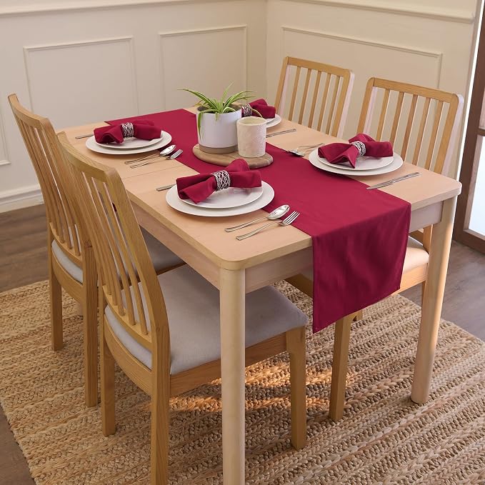 Encasa XO Table Runner 13"x59" Long | Cotton Canvas Fabric | Rich Maroon Solid - Image 2