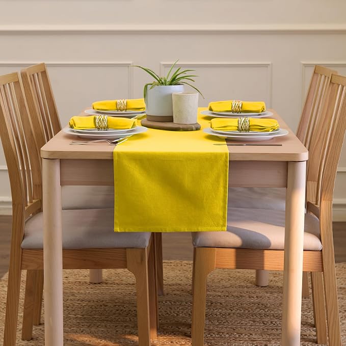 Encasa XO Table Runner 13x72 in Long | Cotton Canvas Fabric | Sunbeam Yellow - Image 4