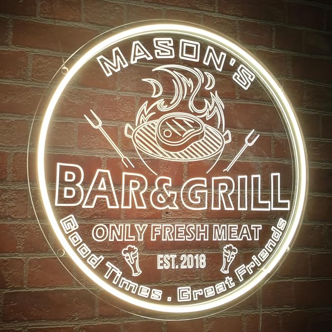 Personalized Bar Grill Neon Signs, Custom Bar BBQ Grill LED Sign, Barbeque by NOXTROND
