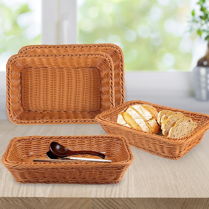 6 PCS 12x8 Inch Wicker Bread Basket, Woven Serving Basket, Tabletop Food - Image 6