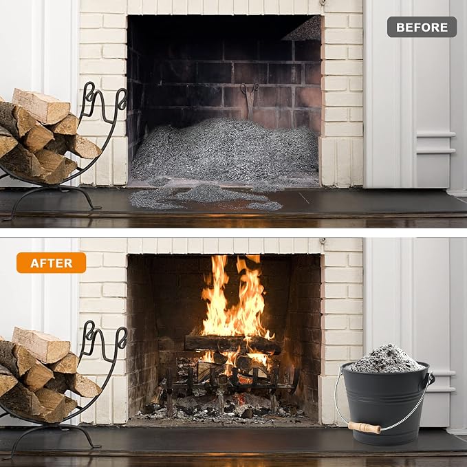 Poofzy Ash Bucket with Lid, Small Fireplace Ash Bucket with Lid and Shovel - Image 6
