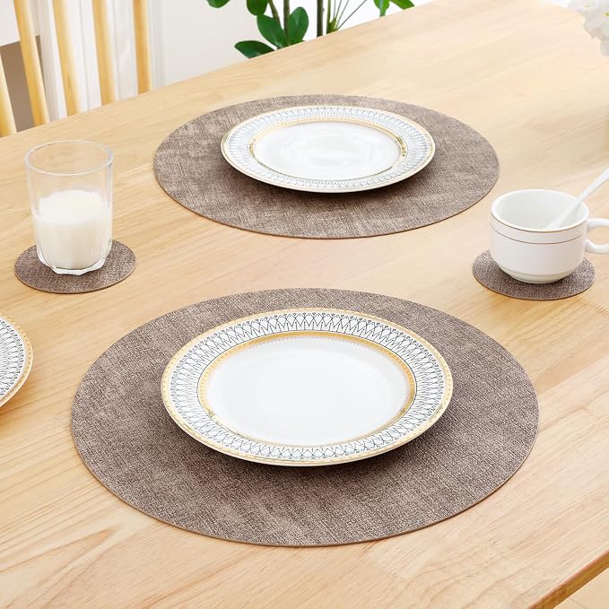 Homaxy Round Faux Leather Placemats and Coasters, Washable Dual-Side Table Mats - Image 7