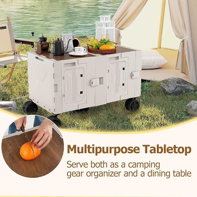 Goplus Large Foldable Utility Cart w/ 2-Tier Storage Crates, 5 Rotate Wheels - Image 2
