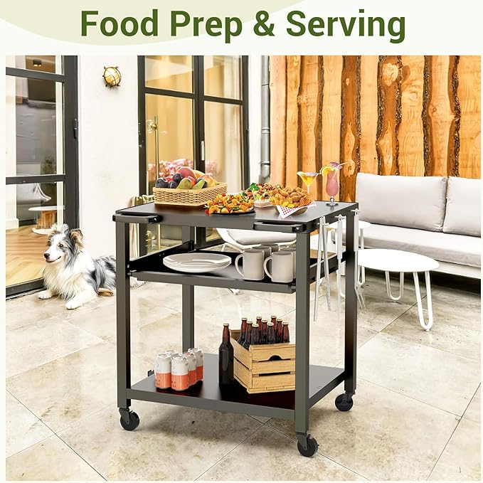 NUUK Outdoor Grill Prep Table 24"x30" Metal Grill Cart Outside 3-Layer Pizza - Image 2