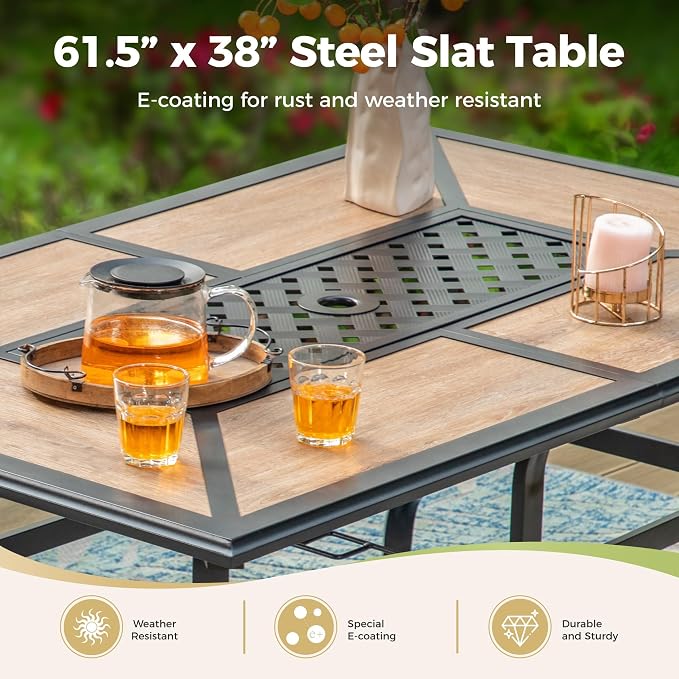 Outdoor Patio Dining Table for 6, All Weather Wrought Iron Black Outdoor Table - Image 4