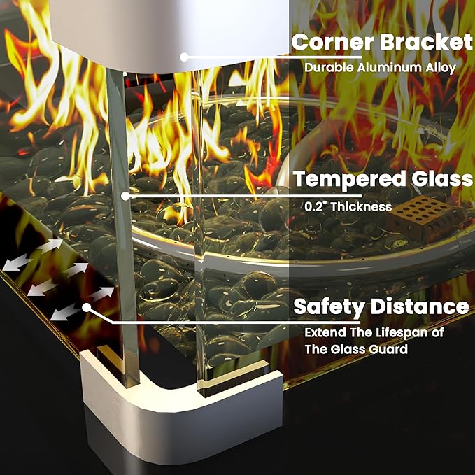 Propane Outdoor Fire Pit Table, Outdoor Gas FirePit W/Glass Wind Guard - Image 4