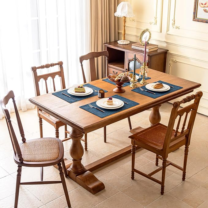 KXN Placemats Set of 4, Dual-Layer Thickened Faux Linen Table Mats, Heat - Image 2
