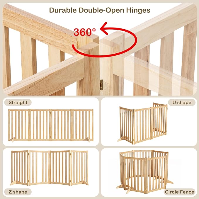 30" Height Tall Freestanding Pet Gate, Solid Wood Folding Safety Fence Wooden - Image 5