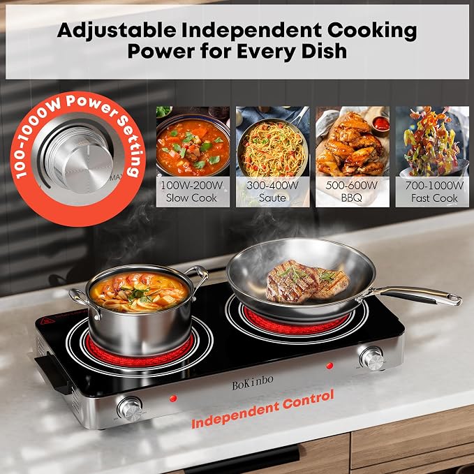 Electric Cooktop, Dual 2200 Watts Infrared Burner, 2 Burner Electric Hot Plate - Image 4