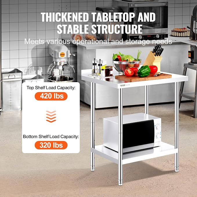 VEVOR 24 x 30 x 36 Inch Stainless Steel Work Table, Commercial Food Prep - Image 5