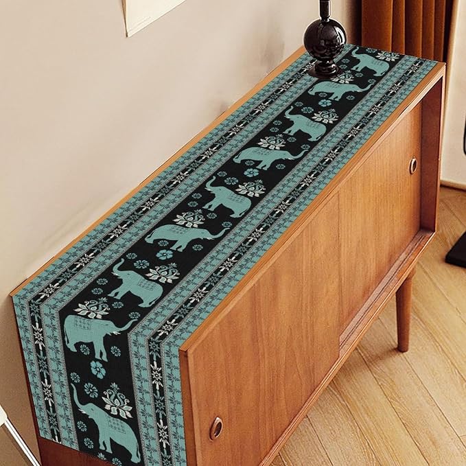 African Tribal Table Runner, Boho Elephants Tribal Traditional Indian Diwali - Image 3