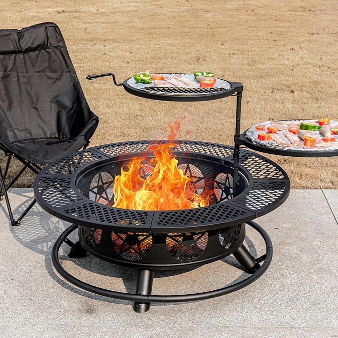 36 Inch Fire Pit with 2 Grills, Wood Burning Fire Pits - Image 3