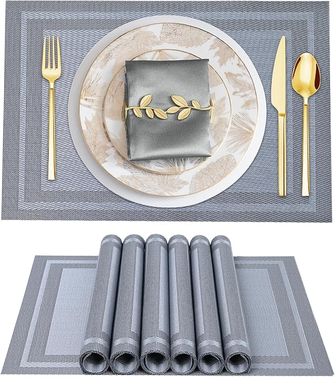 BETEAM Placemats Set of 6, Woven Vinyl Placemat by BETEAM