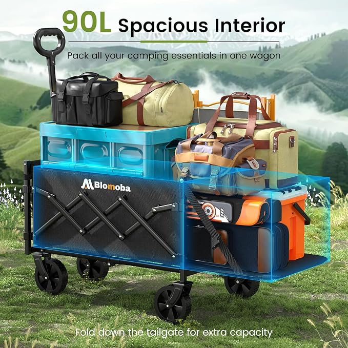 220LBS Foldable Wagon with All-Terrain Wheels, Portable Wagon Cart with - Image 2