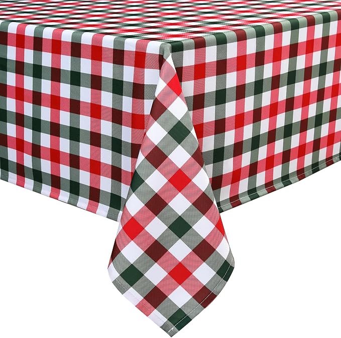 Red Waterproof Plaid Christmas Tablecloth Fabric - Image 3