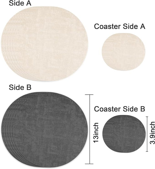 13-Inch Faux Leather Round Placemats Set of 6, Waterproof Anti-Slip Dual Sided - Image 2