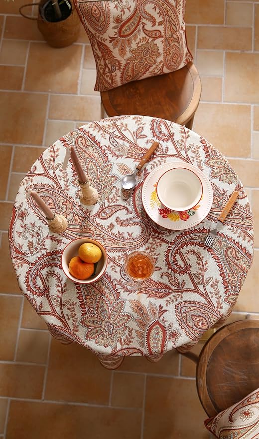 ISAENNE Designer French Red Round Square Tablecloth, Linen Table Cloth - Image 7