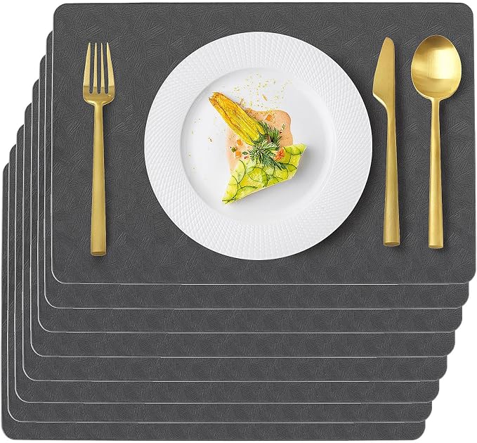 Vinyl Placemats Set of 6 Faux Leather 100% Waterproof Wipeable Washable Place by Uolr