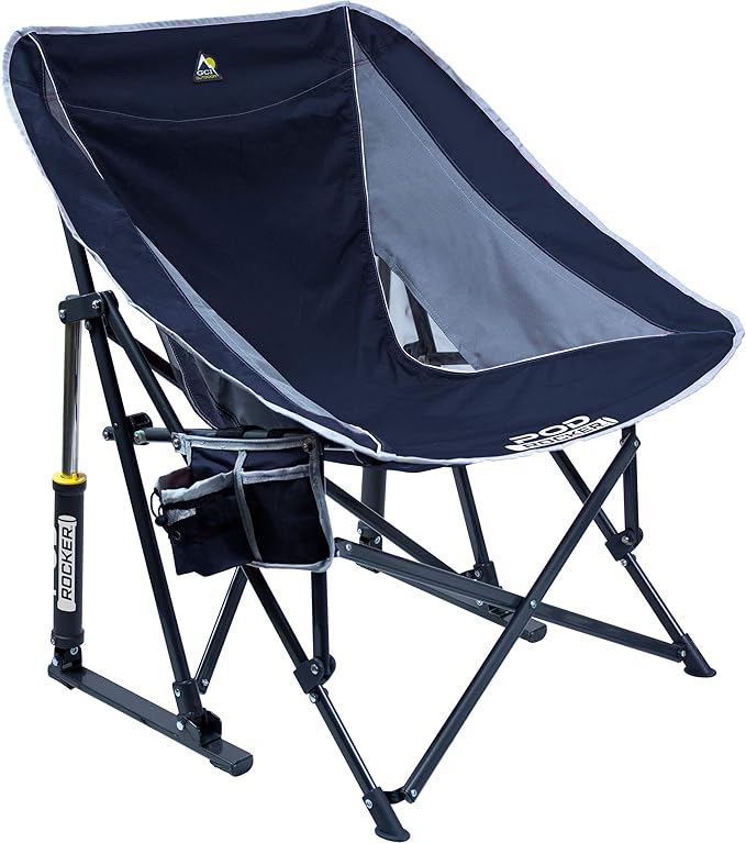 Folding Rocking Camp Chair, Indigo Blue with Steel Frame and Carry Bag
